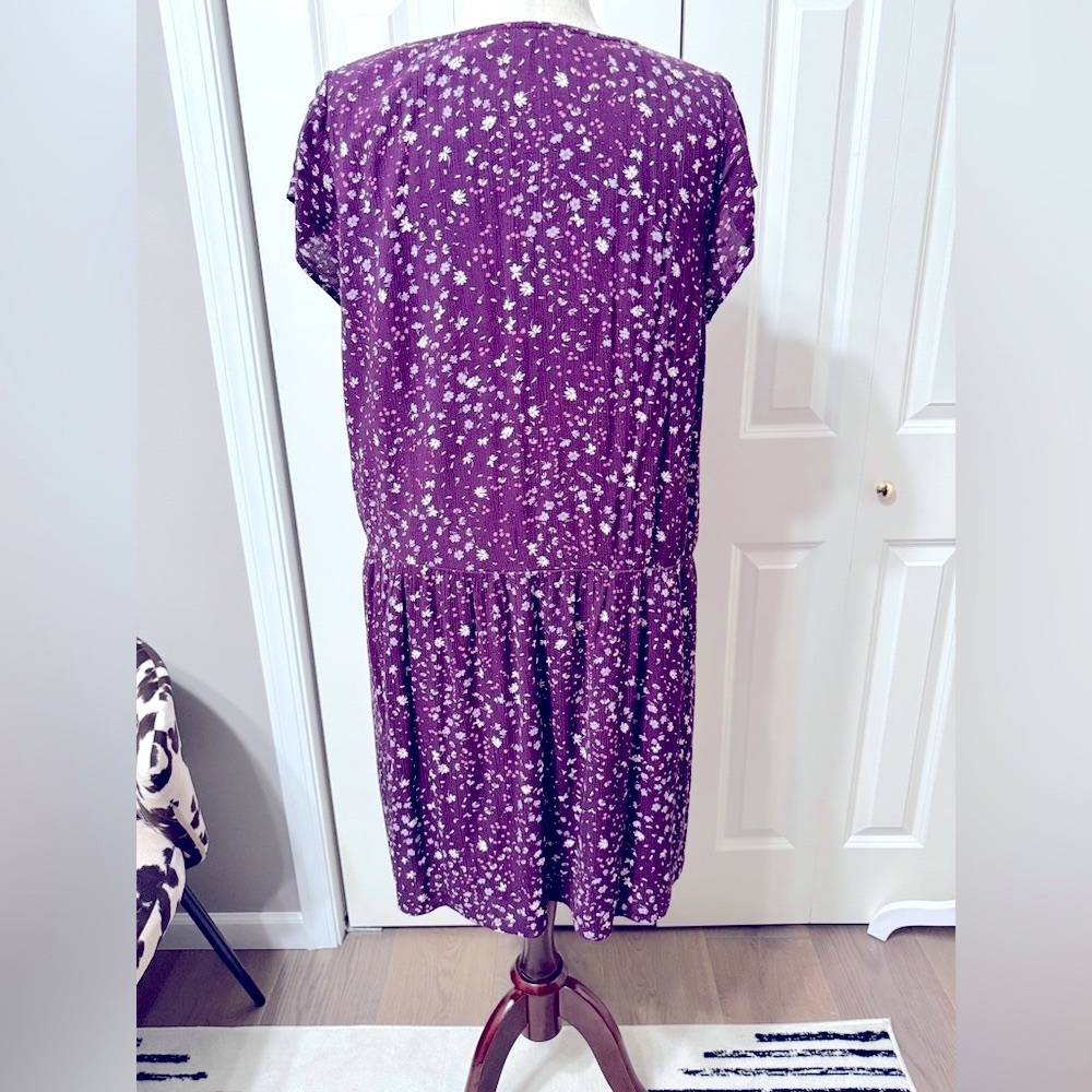 Garnet Hill EUC❤️Purple Floral Crepe Dress Gathered Drop Waist w/ pockets. - Picture 5 of 8